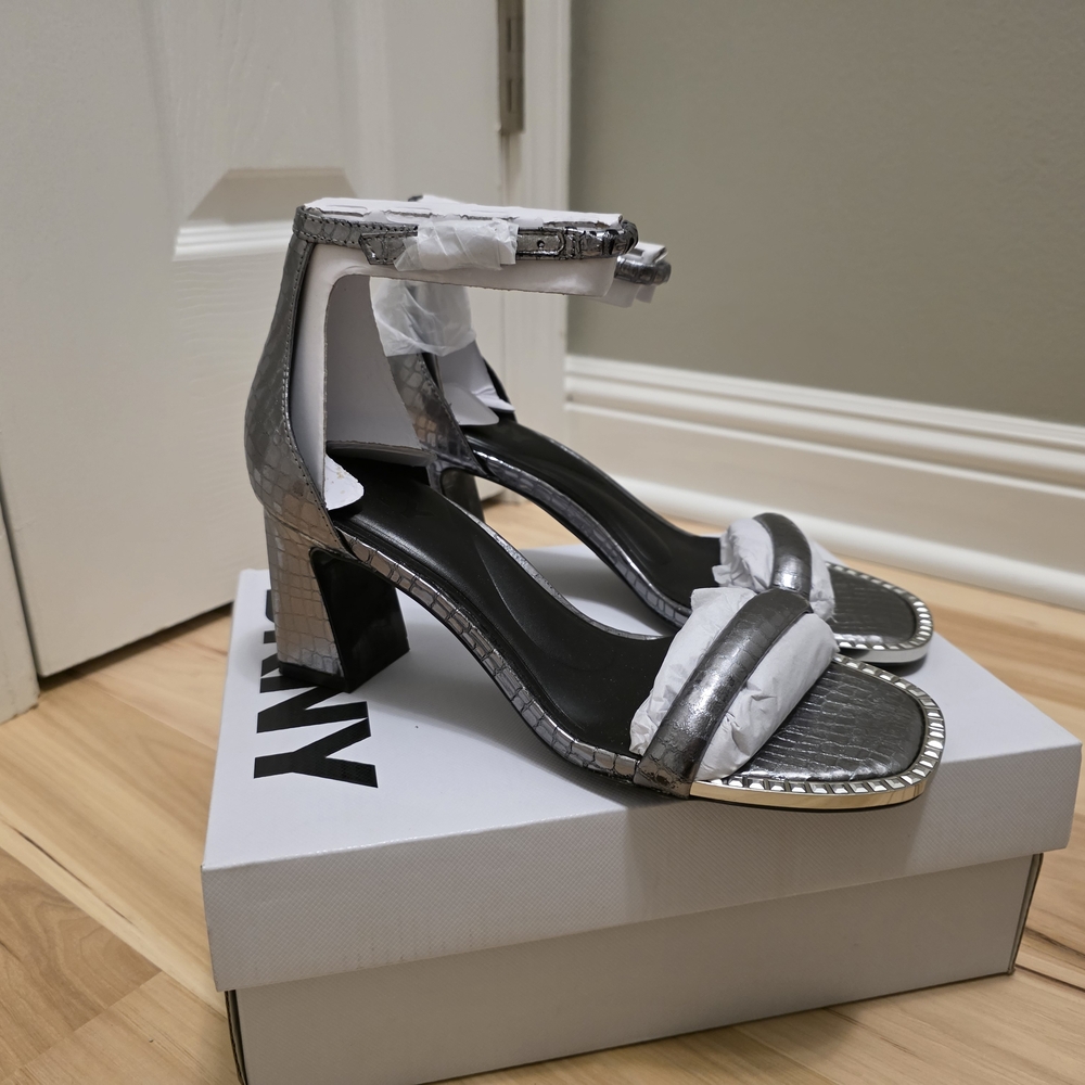 DKNYC Metallic Silver Heeled Sandals
